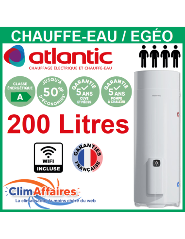 Chauffe-Eau Thermodynamique Atlantic - Gamme ÉGÉO - Vertical Sur Socle - 200 Litres - 232516