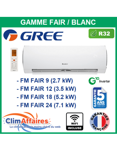 GREE Unités Intérieures - Free Match - FAIR BLANC - R32 - FM FAIR 9 / FM FAIR 12 / FM FAIR 18 / FM FAIR 24