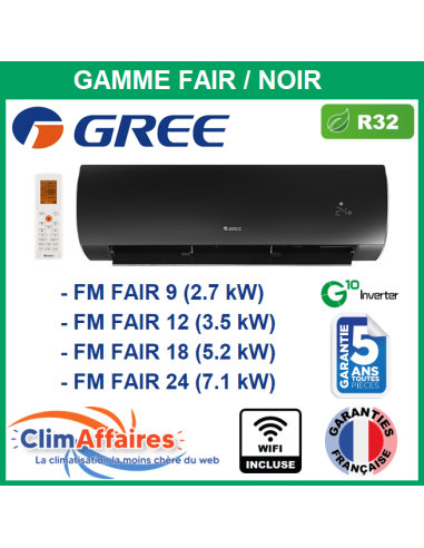 GREE Unités Intérieures - Free Match - FAIR NOIRE - R32 - FM FAIR 9 / FM FAIR 12 / FM FAIR 18 / FM FAIR 24