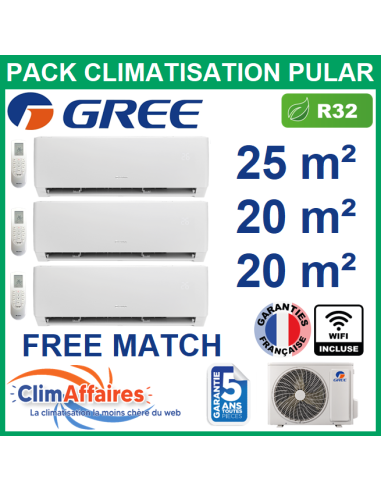 Climatisation GREE tri-splits - Multisplit free match PULAR - 3NGR4527 + 3NGR0736 + 2 x 3NGR0406