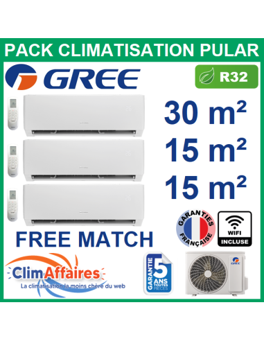 Climatisation GREE tri-splits - Multisplit free match PULAR - 3NGR4527 + 3NGR0741 + 2 x 3NGR0406