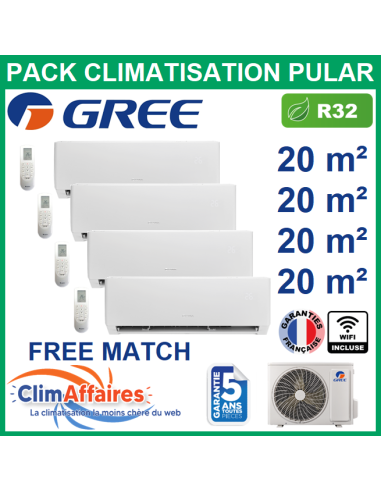 Climatisation GREE quadri-splits - Multisplit free match PULAR - 3NGR4529 + 4 x 3NGR0406