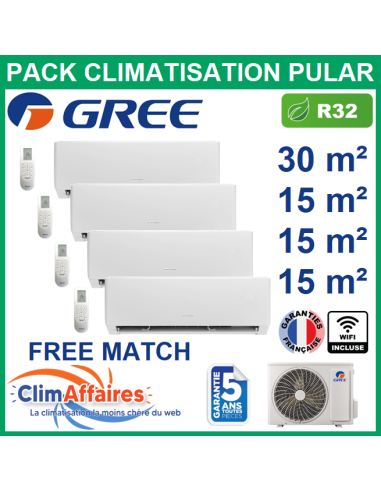 Climatisation GREE quadri-splits - Multisplit free match PULAR - 3NGR4529 + 3NGR0741 + 3 x 3NGR0406