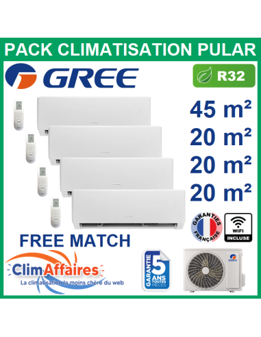 Climatisation GREE quadri-splits - Multisplit free match PULAR - 3NGR4530 + 3NGR2181 + 3 x 3NGR0406