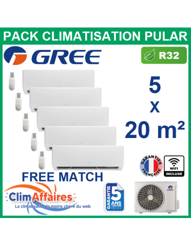 Climatisation GREE penta-splits - Multisplit free match PULAR - 3NGR4531 + 5 x 3NGR0406