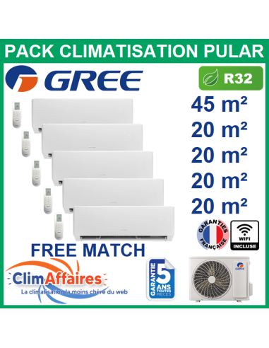 Climatisation GREE penta-splits - Multisplit free match PULAR - 3NGR4531 + 3NGR0461 + 4 x 3NGR0406