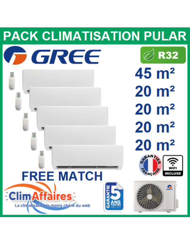 Climatisation GREE penta-splits - Multisplit free match PULAR - 3NGR4531 + 3NGR2181 + 4 x 3NGR0406