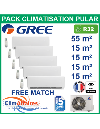 Climatisation GREE penta-splits - Multisplit free match PULAR - 3NGR4531 + 3NGR0466 + 4 x 3NGR0406