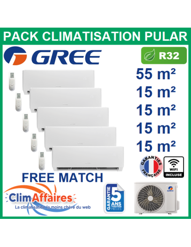 Climatisation GREE penta-splits - Multisplit free match PULAR - 3NGR4531 + 3NGR2186 + 4 x 3NGR0406