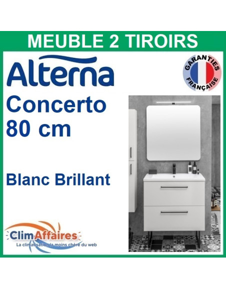 Alterna Meuble salle de bain CONCERTO avec 2 Tiroirs Blanc Brillant - 80 CM