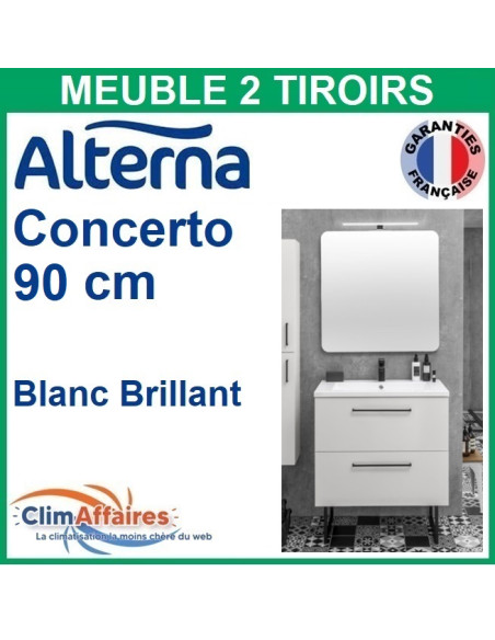 Alterna Meuble salle de bain CONCERTO avec 2 Tiroirs Blanc Brillant - 90 CM