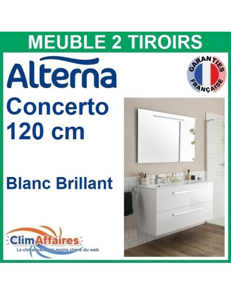 Alterna Meuble salle de bain CONCERTO avec 2 Tiroirs Blanc Brillant pour double vasques - 120 CM