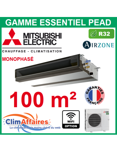 Mitsubishi Monosplit Gainable Essentiel - Haute Pression / Monophasé - R32 - PEAD-M100JA2 + PUZ-M100VKA2 (9.5 kW)