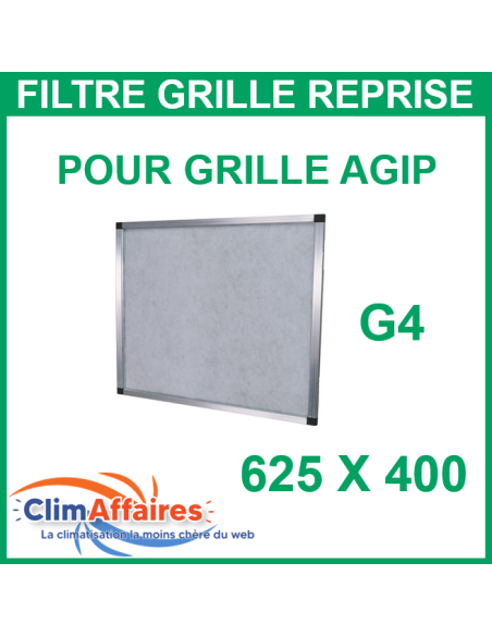 Filtre de rechange G4 avec cadre en aluminium - Pour grille de reprise porte filtre AGIP 625 x 400 m
