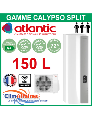 Chauffe Eau Thermodynamique Atlantic SPLIT CALYPSO CONNECTÉ WIFI Vertical Mural 150 Litres - 232518 + 232521