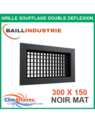 Baillindustrie - Grille de soufflage double déflexion Gainable - Aluminium Noir Mat - 300x150 mm - DD300X150NM