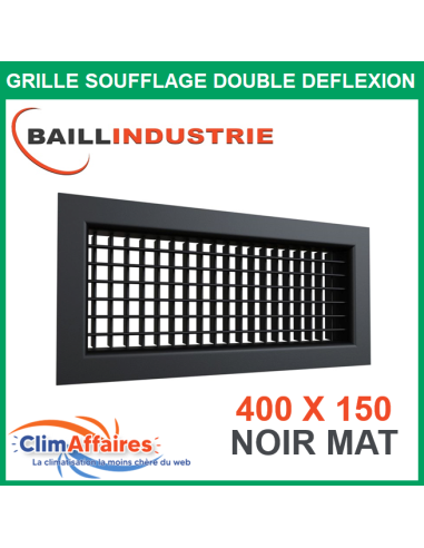 Baillindustrie - Grille de soufflage double déflexion Gainable - Aluminium Noir Mat - 400x150 mm - DD400X150NM