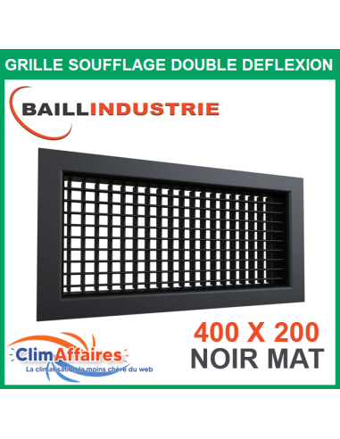 Baillindustrie - Grille de soufflage double déflexion Gainable - Aluminium Noir Mat - 400x200 mm - DD400X200NM