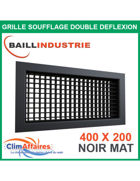 Baillindustrie - Grille de soufflage double déflexion Gainable - Aluminium Noir Mat - 400x200 mm - D