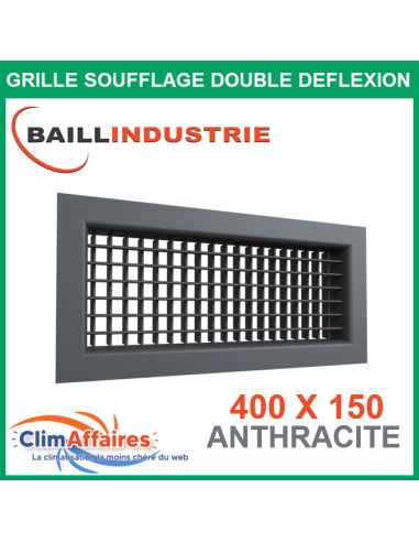 Baillindustrie - Grille de soufflage double déflexion Gainable - Aluminium Anthracite - 400x150 mm - DD400X150AN