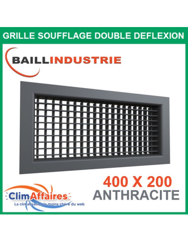 Baillindustrie - Grille de soufflage double déflexion Gainable - Aluminium Anthracite - 400x200 mm - DD400X200AN