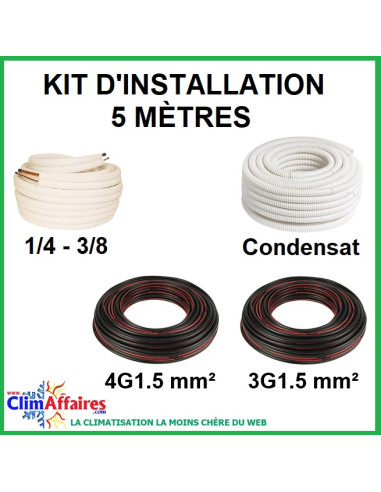 Kit d'installation 5 m - Liaisons Frigorifiques 1/4" - 3/8" + Câble 4G1.5 mm² + 3g1.5mm² + Tuyau Condensat 16 mm