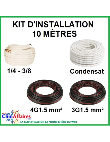 Kit d'installation 10 m - Liaisons Frigorifiques 1/4" - 3/8" + Câble 4G1.5 mm² + 3g1.5mm² + Tuyau Condensat 16 mm