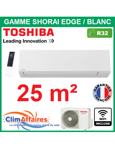 Toshiba Climatiseur Monosplit Mural Inverter - SHORAI EDGE Blanc - R32 - RAS-B10G3KVSG-E + RAS-10J2AVSG-E1 + wifi (2.5 kW)