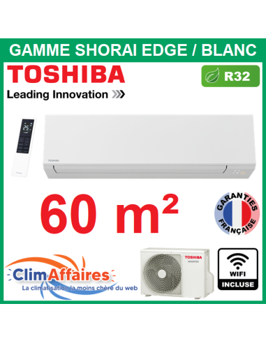 Toshiba Climatiseur Monosplit Mural Inverter - SHORAI EDGE Blanc - R32 - RAS-B22G3KVSG-E + RAS-22J2AVSG-E1 + wifi (6.1 kW)