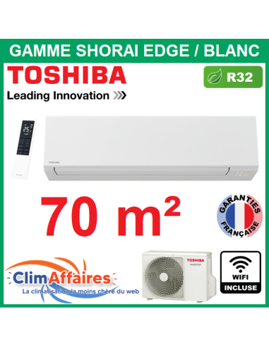 Toshiba Climatiseur Monosplit Mural Inverter - SHORAI EDGE Blanc - R32 - RAS-B24G3KVSG-E + RAS-24J2AVSG-E1 + wifi (7.0 kW)