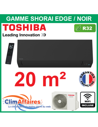 Toshiba Climatiseur Monosplit Mural Inverter - SHORAI EDGE Noir - R32 - RAS-B07G3KVSGB-E + RAS-07J2AVSG-E1 + wifi (2.0 kW)