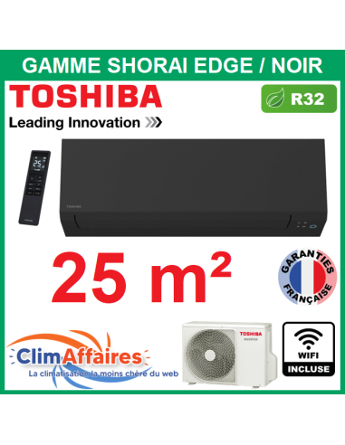Toshiba Climatiseur Monosplit Mural Inverter - SHORAI EDGE Noir - R32 - RAS-B10G3KVSGB-E + RAS-10J2AVSG-E1 + wifi (2.5 kW)