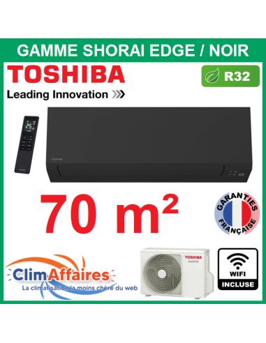 Toshiba Climatiseur Monosplit Mural Inverter - SHORAI EDGE Noir - R32 - RAS-B24G3KVSGB-E + RAS-24J2AVSG-E1 + wifi (7.0 kW)