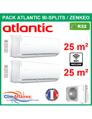 Atlantic Climatiseur Bisplit Réversible ZENKEO - 2U018NBB.UE + 2 x AS009NBB.UI + WIFI