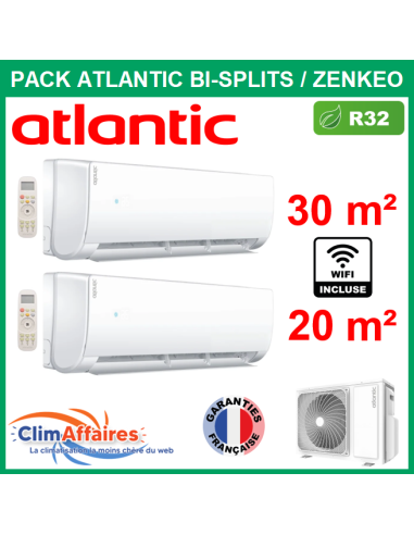 Atlantic Climatiseur Bisplit Réversible ZENKEO - 2U018NBB.UE + AS005NBB.UI + AS012NBB.UI + WIFI