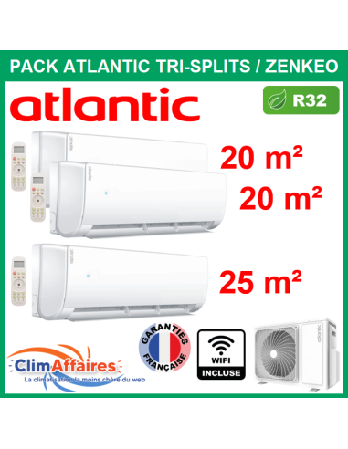 Atlantic Clim Tri split Réversible ZENKEO - 3U024NBB.UE + 2 x AS005NBB.UI + AS009NBB.UI + WIFI