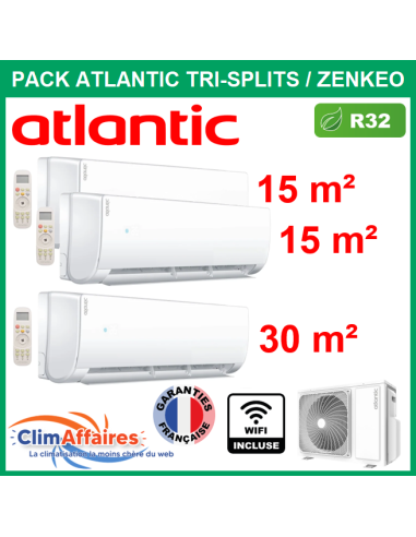 Atlantic Clim Tri split Réversible ZENKEO - 3U024NBB.UE + 2 x AS005NBB.UI + AS012NBB.UI + WIFI