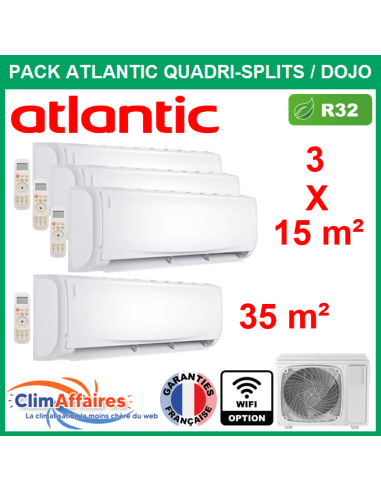 Atlantic Climatisation Quadri Split Réversible DOJO - 4U030NBB.UE (872163) + 3 x AS007DBB.UI (873823) + AS018DBB.UI (873826)