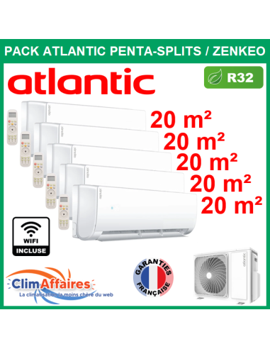 Atlantic Climatisation 5 Split Réversible ZENKEO - 5U036NBB.UE (872164) + 5 x AS005NBB.UI (873832)