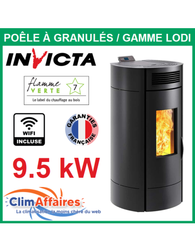 Invicta - Poele a granule - LODI 10 + WIFI / Noir (9.5 kW) - P941974