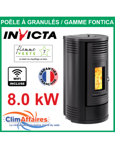 Invicta - Poele a granule etanche - FONTICA 8 + WIFI / Noir (8.0 kW) - P642084