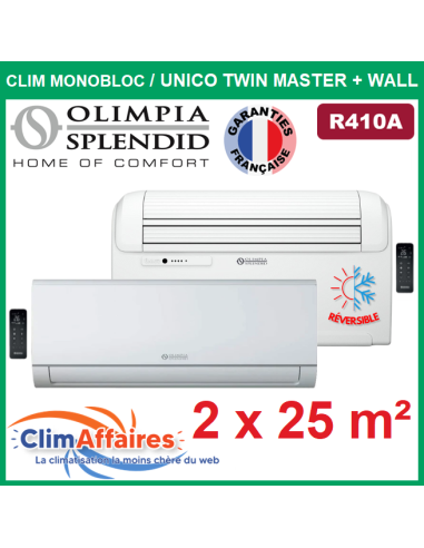 Olimpia Splendid - Climatisation Bi bloc Réversible R410A - UNICO TWIN MASTER 30 HP RFA + TWIN WALL S1 (5.1 kW) - 02138 + 01996