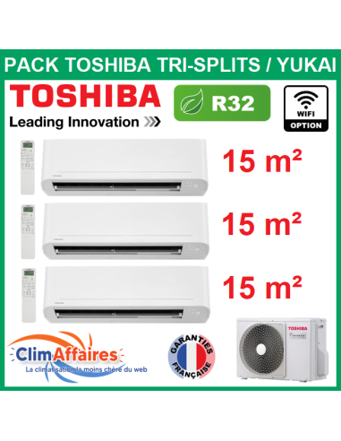 Toshiba trisplit Climatiseur - YUKAI - R32 - RAS-3M18G3AVG-E + 3 x RAS-B05E2KVG-E (5.2 kW)