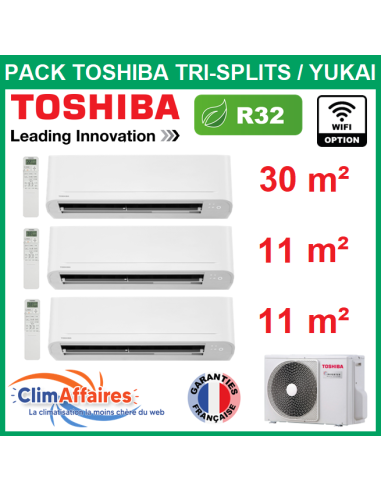Toshiba trisplit Climatiseur - YUKAI - R32 - RAS-3M18G3AVG-E + RAS-B13E2KVG-E +2 x RAS-B05E2KVG-E (5.2 kW)