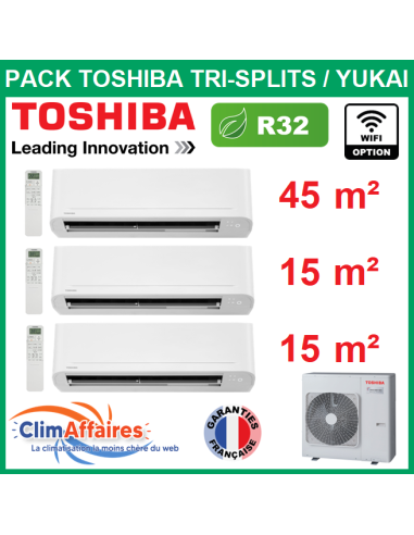Toshiba trisplit Climatiseur - YUKAI - R32 - RAS-3M26G3AVG-E + RAS-B16E2KVG-E +2 x RAS-B05E2KVG-E (7.0 kW)