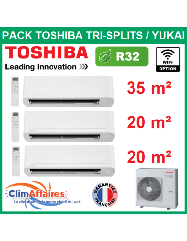 Toshiba trisplit Climatiseur - YUKAI - R32 - RAS-3M26G3AVG-E + RAS-B13E2KVG-E +2 x RAS-B07E2KVG-E (7.0 kW)