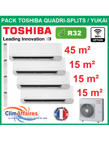 Toshiba quadrisplit Climatiseur - YUKAI - R32 - RAS-4M27G3AVG-E + RAS-B16E2KVG-E + 3 x RAS-B05E2KVG-E (8.0 kW)