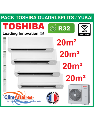 Toshiba quadrisplit Climatiseur - YUKAI - R32 - RAS-4M27G3AVG-E + 4 x RAS-B07E2KVG-E (8.0 kW)