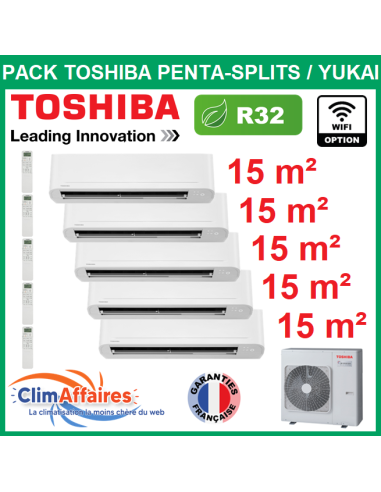Toshiba pentasplit Climatiseur - YUKAI - R32 - RAS-5M34G3AVG-E + 5 x RAS-B05E2KVG-E (10.0 kW)