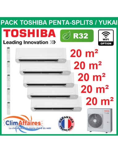 Toshiba pentasplit Climatiseur - YUKAI - R32 - RAS-5M34G3AVG-E + 5 x RAS-B07E2KVG-E (10.0 kW)